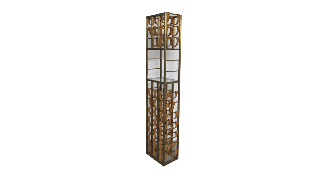 Stainless Steel Wine Shelf with Leather Straps Stainless Steel Wine Shelf with Leather Straps