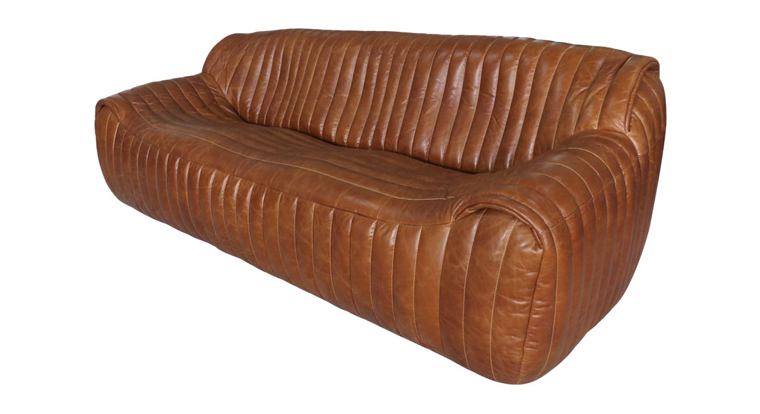 Vintage Channel Tufted Leather Sofa Vintage Channel Tufted Leather Sofa