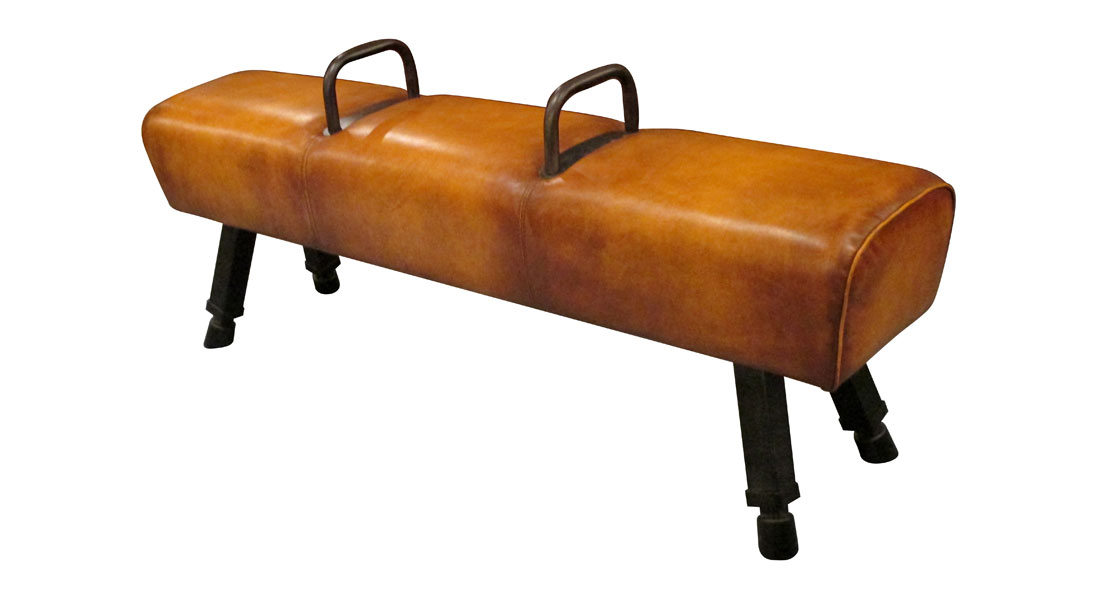 Leather Pommel Horse Bench with Iron Handles Leather Pommel Horse Bench with Iron Handles